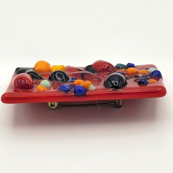 Handcrafted Colorful Fused Glass Bead Brooch Pin Abstract Design Vibrant Style - Picture 2 of 6
